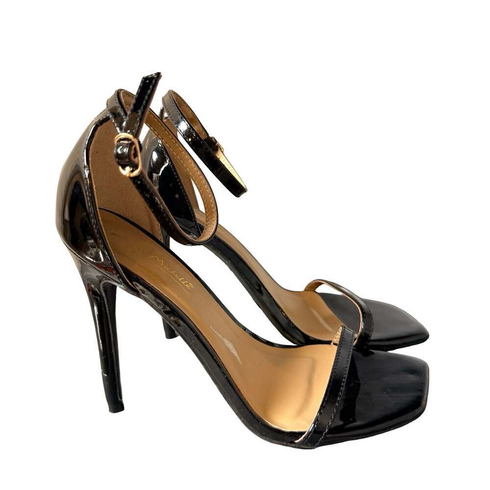 Anne Michelle Black Patent Ankle Strap Stiletto Sandals